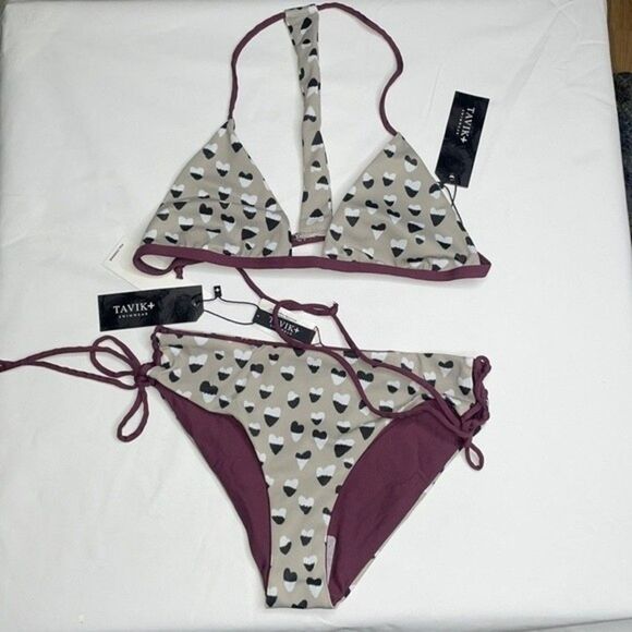 Tavik Womens BEBE Full Swim Bottom Cheetah Heart Print & RussoTriangle Swim Top - Picture 3 of 8